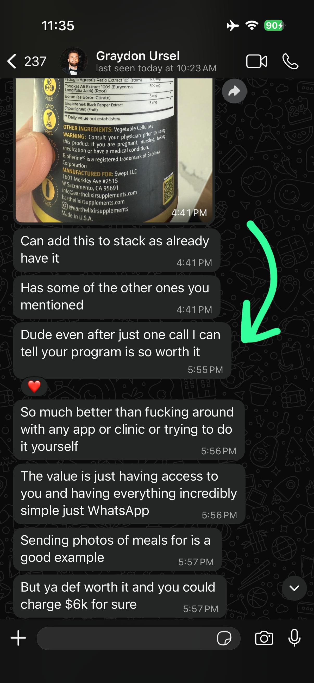 Client WhatsApp feedback