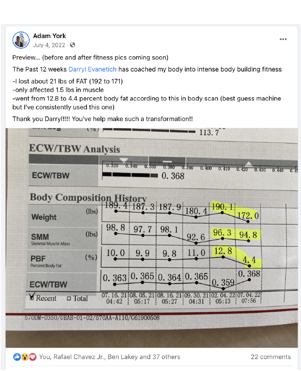 Adam York InBody Facebook post